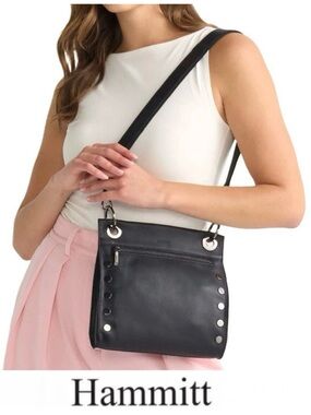 HAMMITT Tony Medium Black Leather Silver Hardware Adjustable Strap Crossbody